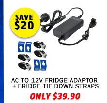 AC To 12V Fridge Adaptor + Fridge Tie Down Straps - (4 Pack)