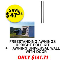 Plus Freestanding Awnings Upright Pole Kit (Twin Pack) + Plus Tourer Freestanding Awning Universal Wall With Door