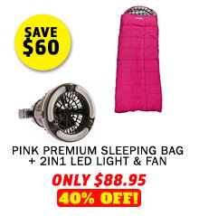 Pink Premium Winter/Summer Sleeping Bag Right Zipper + 2in1 LED Light & Fan