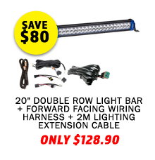 20 Double Row Light Bar + Plug N Play Wiring Harness + 2m Lighting Extension Cable