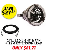 2in1 LED Light & Fan + 12m Extension Lead