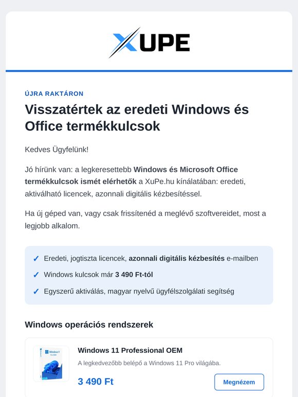 Eredeti Windows 11 már 3 490 Ft-tól – újra elérhető a XuPe.hu-n