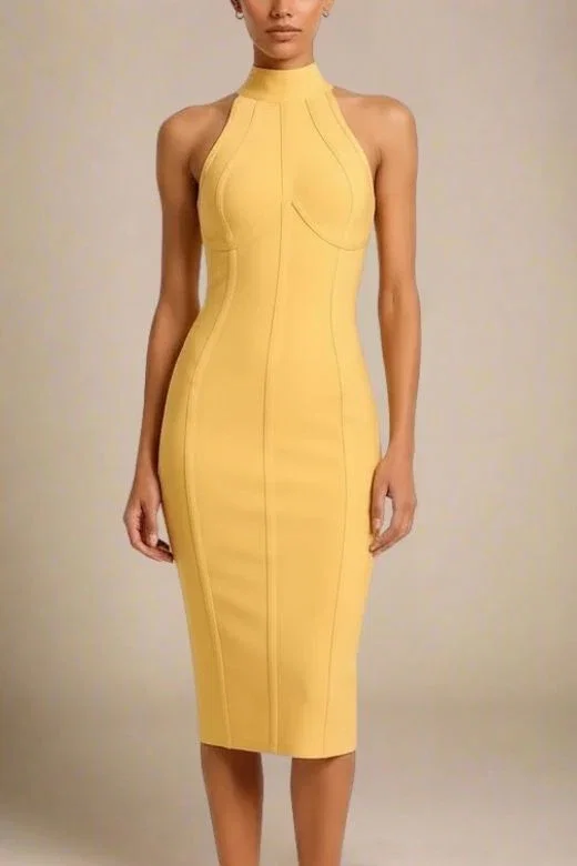 Lea Bandage Midi Dress - Mustard Yellow