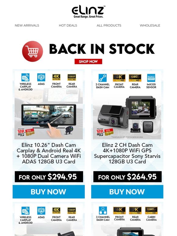 Back In Stock Dash Cam with 128GB SD Card | Elinz LED Light Bars