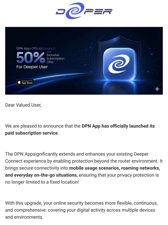 DPN App Official Launch: 50% Exclusive Subscription Offer for Deeper Users