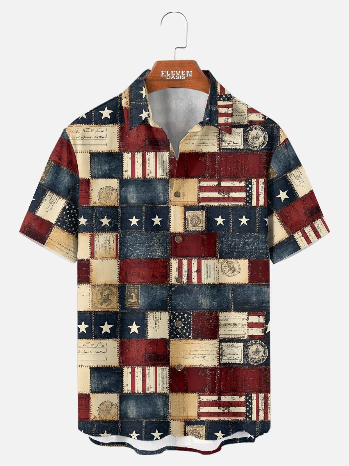 Image of Men's Vintage Patchwork Americana Short Sleeve Shirt