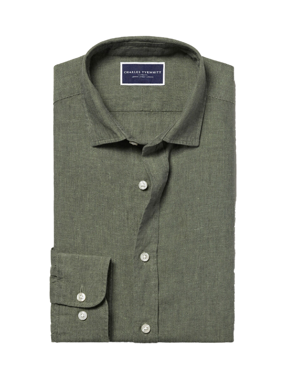 Pure Linen Shirt - Olive Green