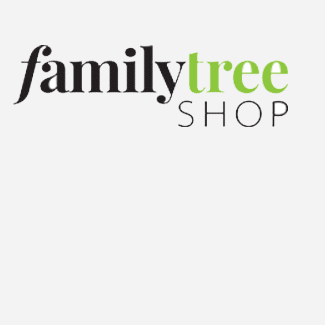 Logo with the words “family tree SHOP”; "family" and "SHOP" are in black, "tree" is in green, on a plain light background.