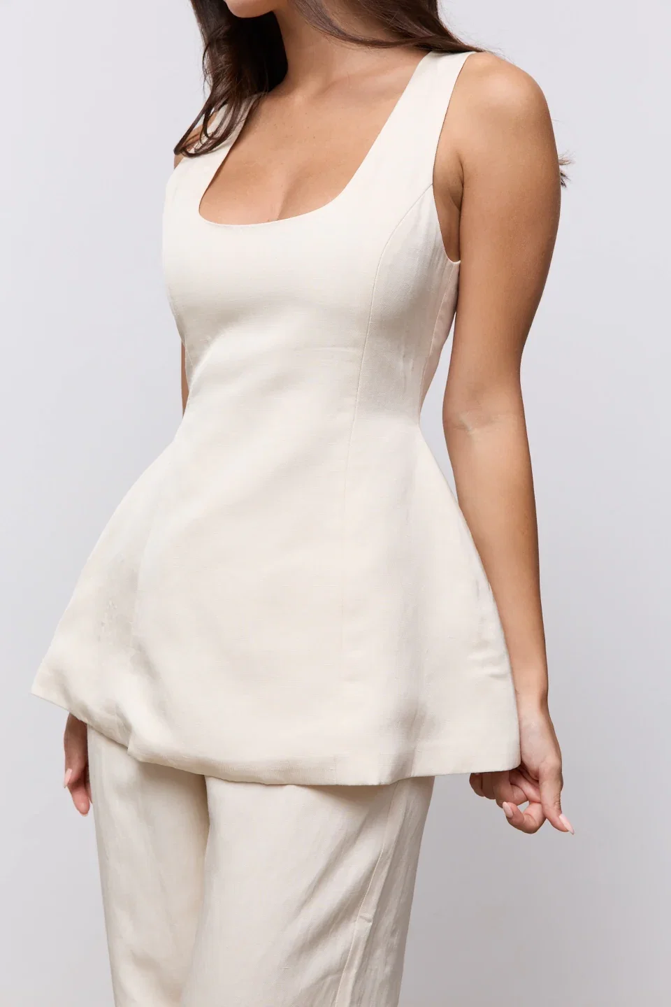 Image of Linen Mix Volume Top