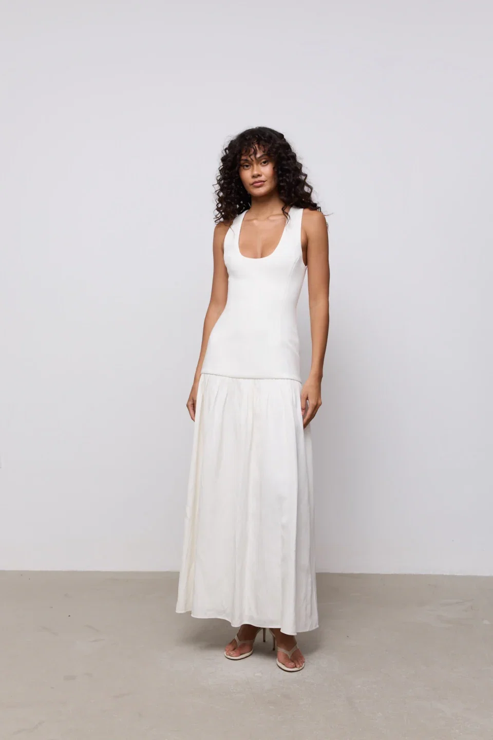 Image of Linen Mix Dropped Waist Maxi Dress