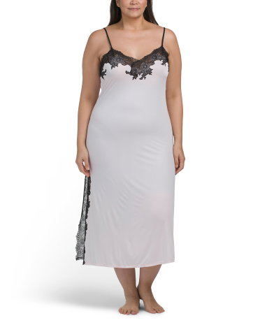 Enchant Satin Nightgown With Lace Detail For Women, Nylon/Spandex/Polyester