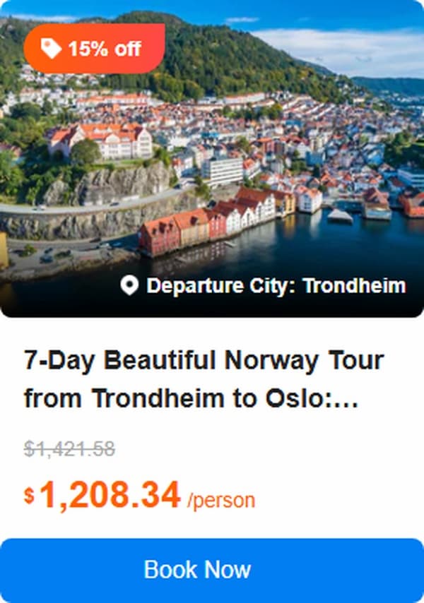 7-Day Beautiful Norway Tour from Trondheim to Oslo: Molde, Geiranger, Loen, Bergen, Eidfjord, Geilo | Ticket Admission to Kvernes Stave Church 5.0 (5 reviews) Tour Code: 708375