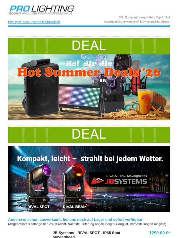 IP65-Deals: Moving Head und Laser| DEAL: unsere Sommerdeals 2026 | Wieder Da: neue Lieferung von AlphaTheta