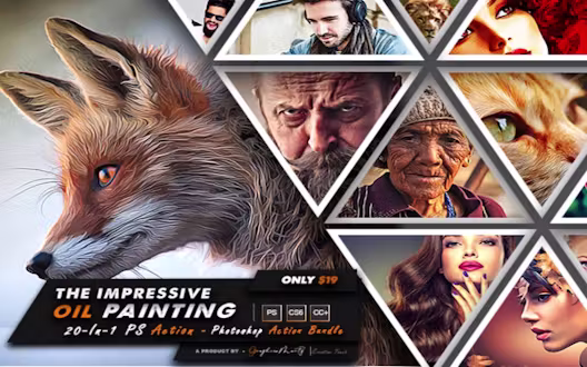 20 in 1 Oil Painting Photoshop Actions Bundle | Lifetime Commercial License