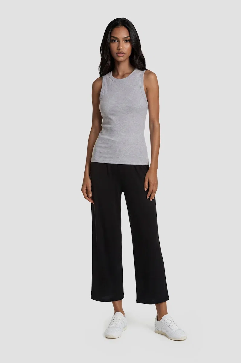 Image of Foldover Wide Leg Cropped Pants - Black