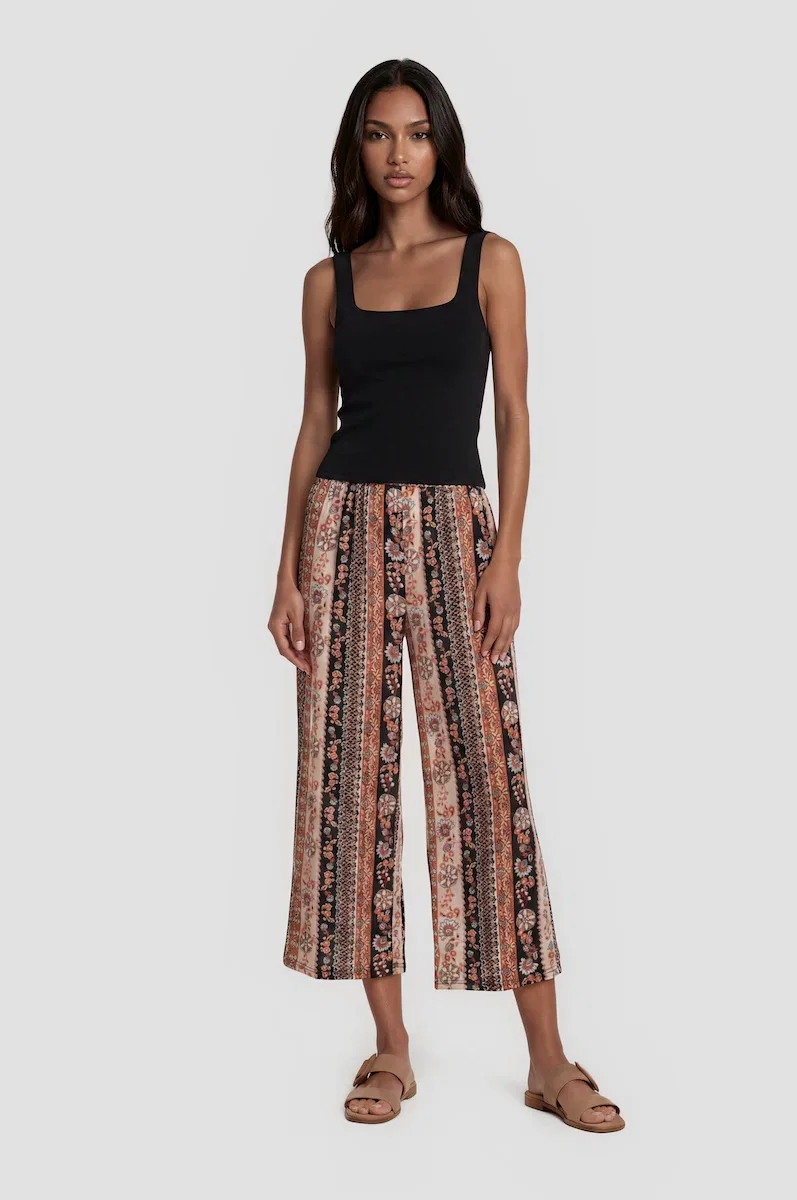 Image of Printed Wide Leg Cropped Pants - Orange