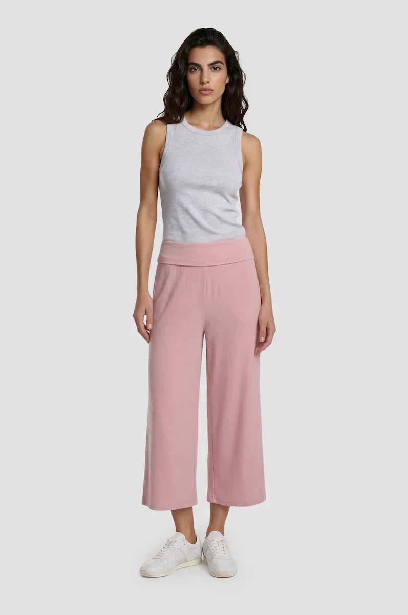 Image of Foldover Wide Leg Cropped Pants - Pink