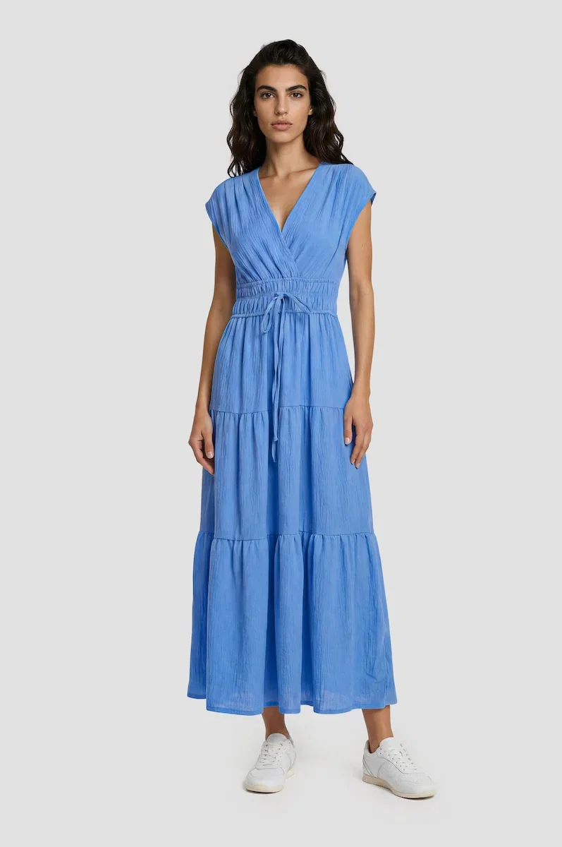 Image of Tiered V Neck Maxi Dress - Blue