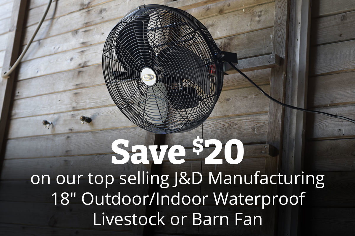 Save $20 on 18 Inch Outdoor/Indoor Waterproof Livestock or Barn Fan