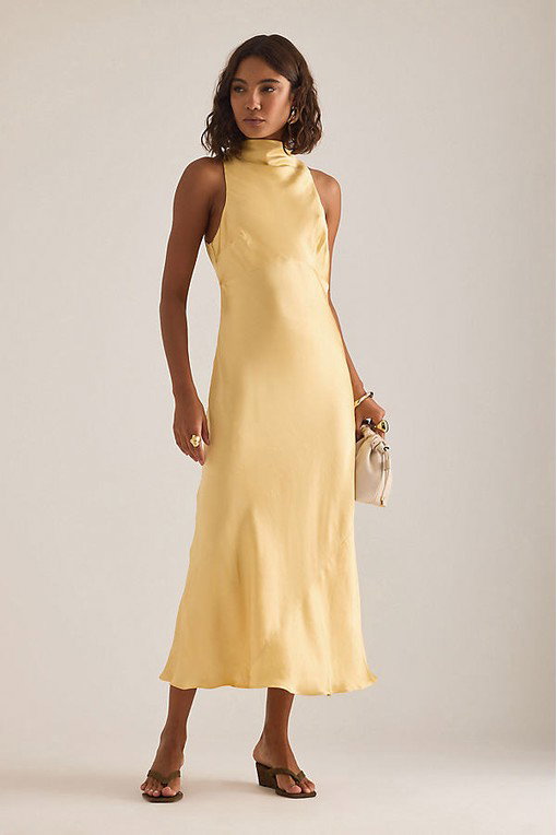 By Anthropologie Milly Satin High-Neck Midi Dress