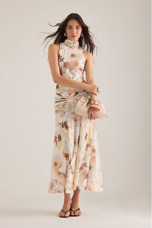 Bardot Leanna High-Neck Mesh Midi Dress