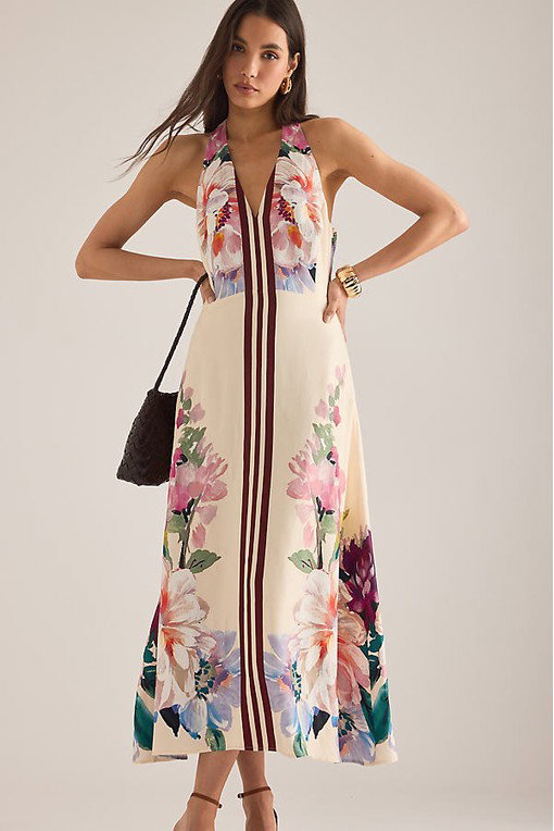 By Anthropologie Mia Floral Halter Midi Dress