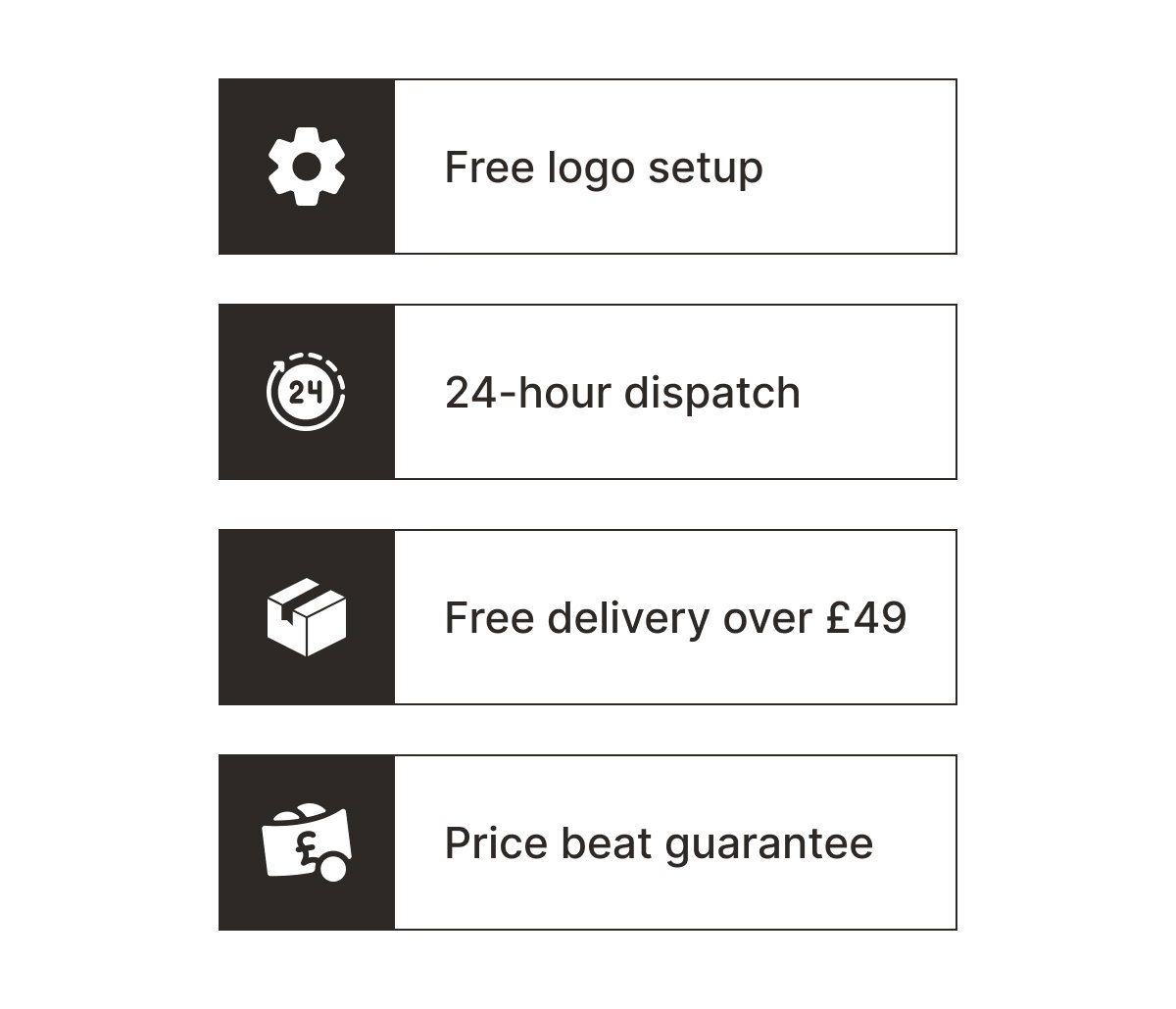 Free logo setup | 24-hour dispatch | Free delivery over £49 | Price beat guarantee