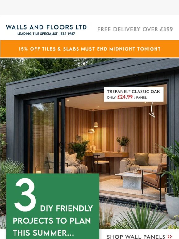 15% Off Tiles & Slabs ends midnight!