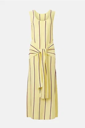 Striped Midi Tank Dress with Waist Tie