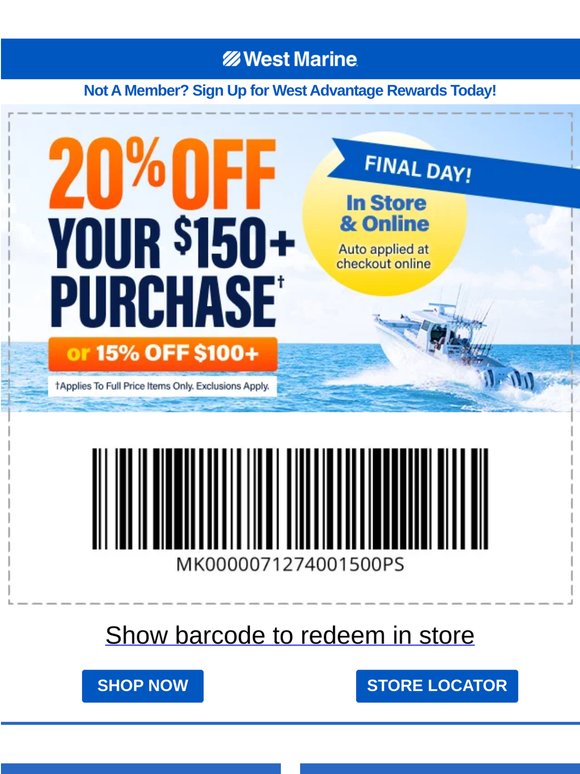 LAST DAY: 20% Off $150+ Orders