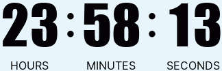 A digital timer displays 73 hours, 04 minutes, and 34 seconds against a light blue background. (ultrawide)