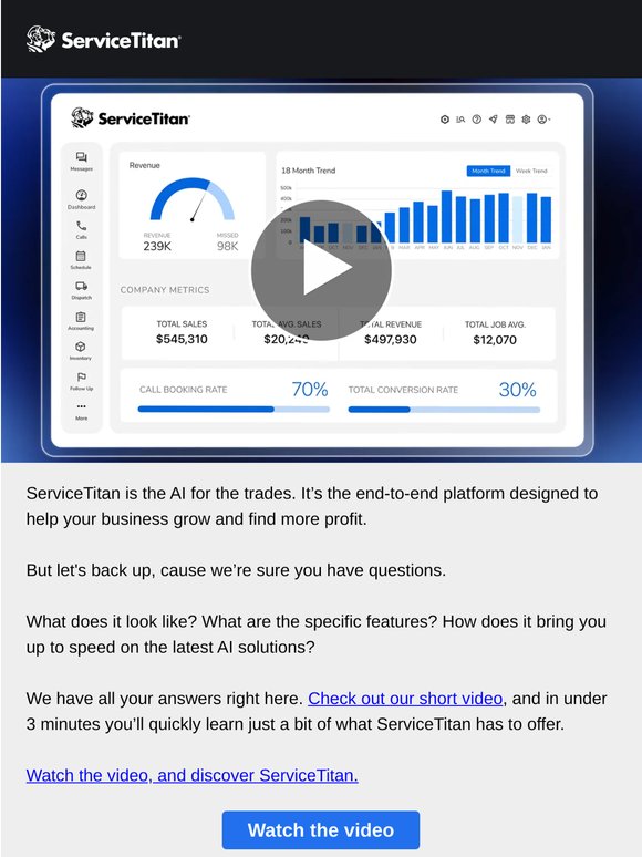 In under 3 minutes, we’ll show you what ServiceTitan is capable of