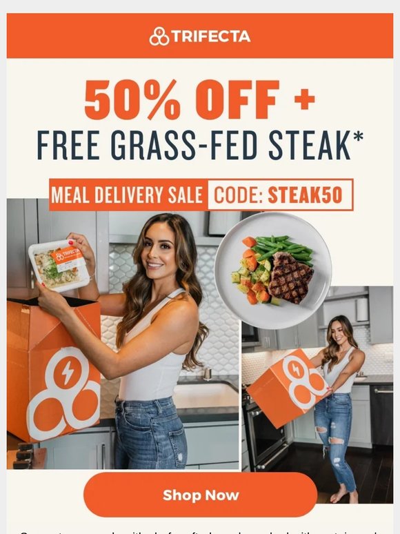 Save on meal delivery: 50% off + free grass-fed steak!