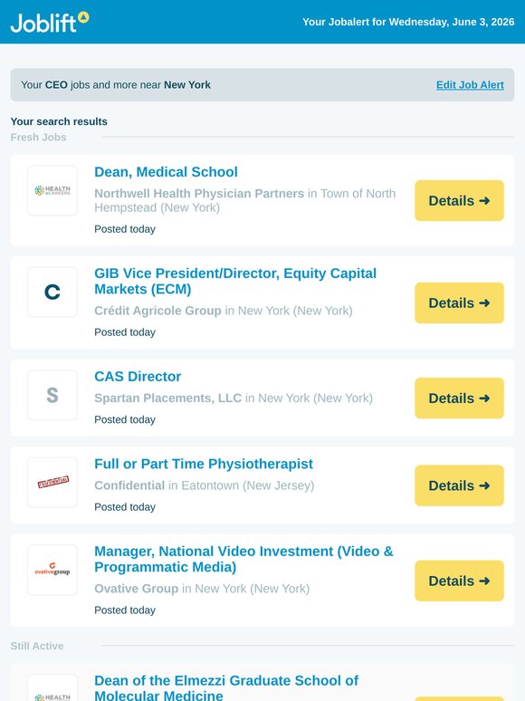 44 jobs: CEO in New York