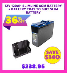 12V 120Ah Slimline AGM Battery + Battery Tray To Suit Slim Battery