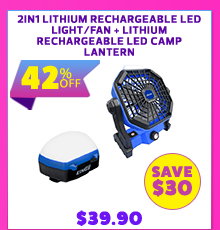 2in1 Lithium Rechargeable LED Light/Fan + Lithium Rechargeable LED Camp Lantern