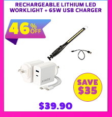 Rechargeable Lithium LED Worklight + 65W USB Charger