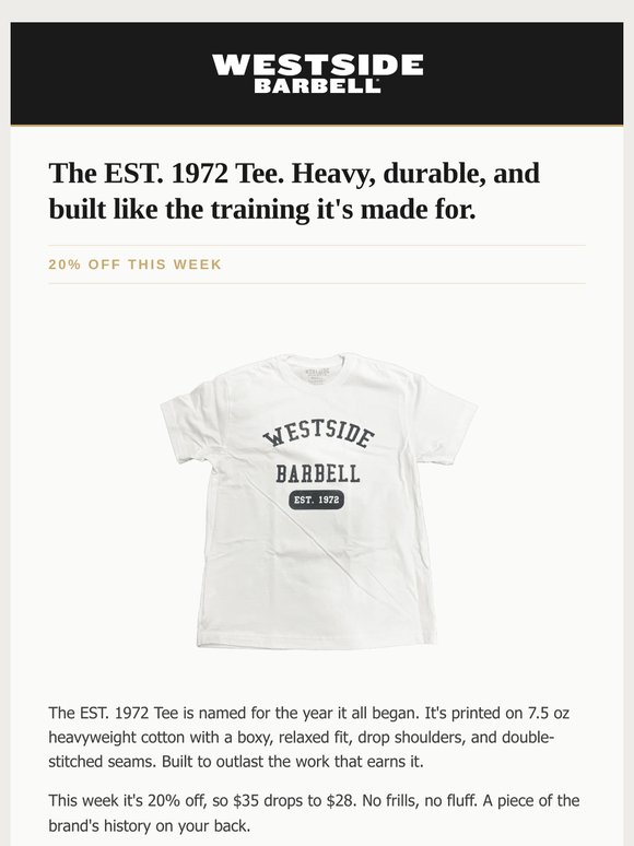 Built like 1972. Now 20% off. Plus Westside on BridgeAthletic.