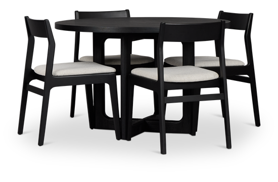Santorini Black Round Table & 4 Upholstered Chairs