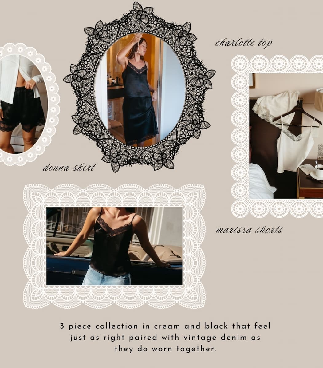 3 piece collection in cream and white that feel just as right paired with vintage denim as they do worn together.