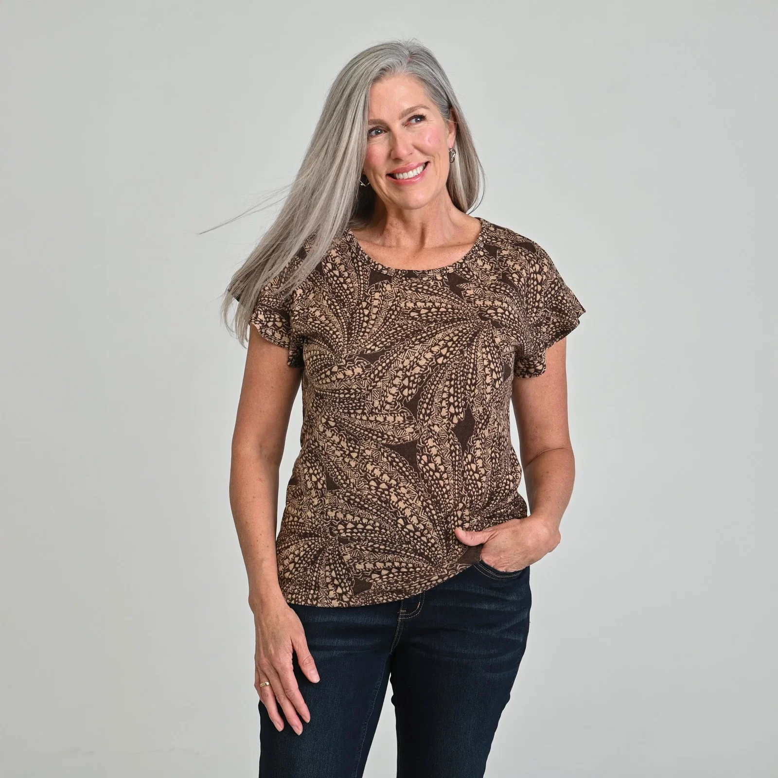 Image of Christopher & Banks Printed Flutter Sleeve Jewel Neck Tee