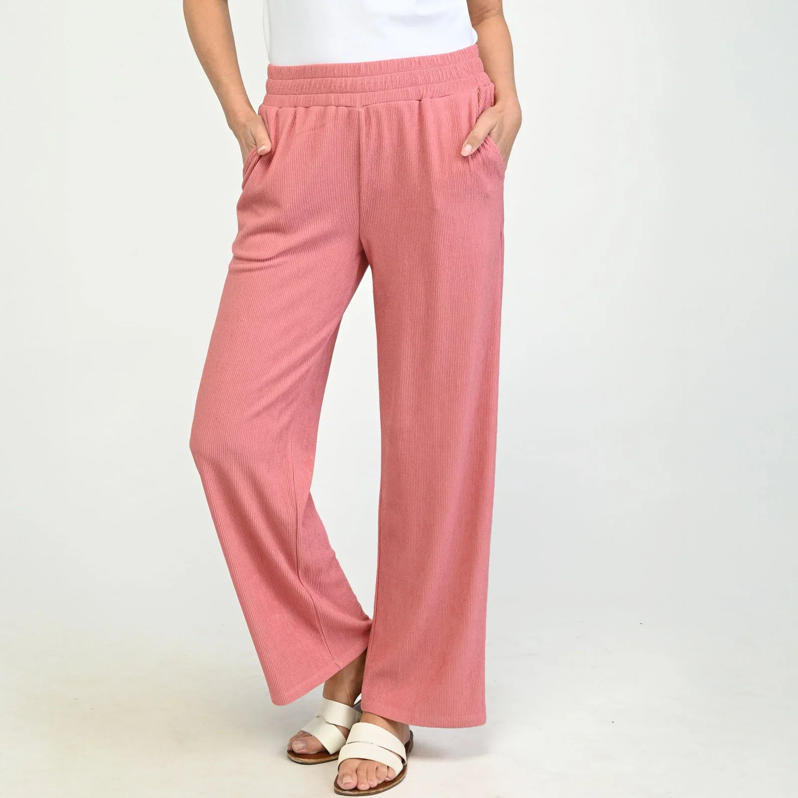Image of Christopher & Banks Flowy Pull On Ribbed Knit Pant