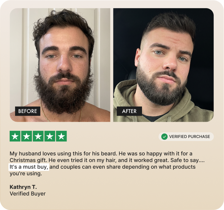 My husband loves using this for his beard. He was so happy with it for a Christmas gift. He even tried it on my hair, and it worked great. Safe to say... It's a must buy, and couples can even share depending on what products you're using.  Kathryn T. Verified Buyer