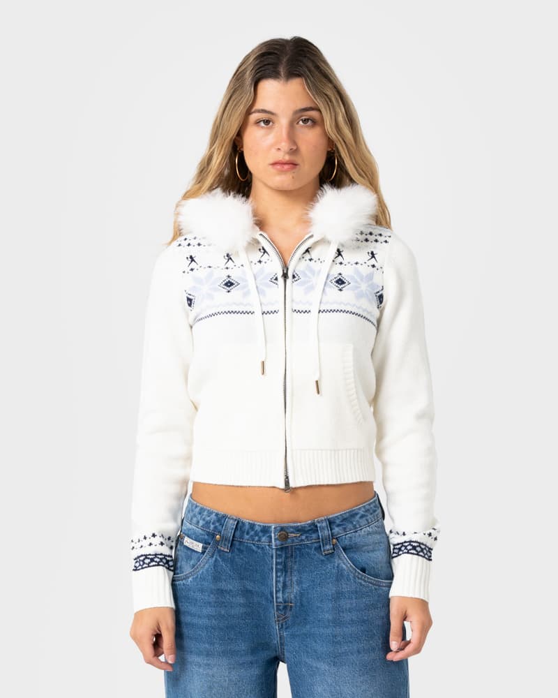 Yah Yah Fur Zip Through Knit Hoodie