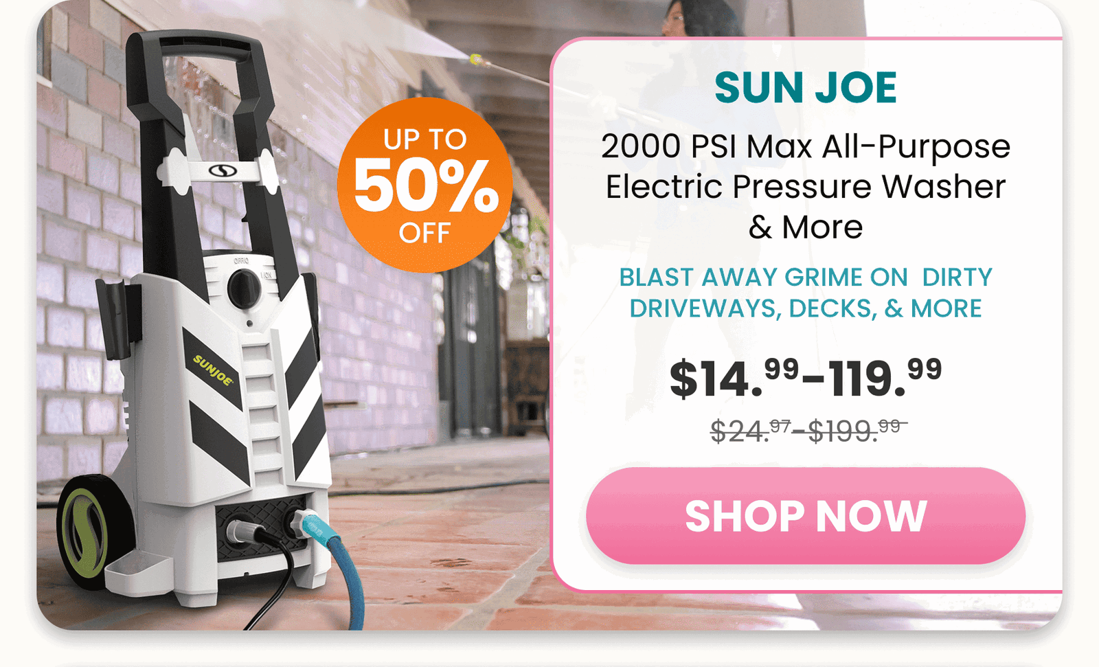 Sun Joe 	2000 PSI Max All-Purpose Electric Pressure Washer & More/Blast away grime on  dirty driveways, decks, & more