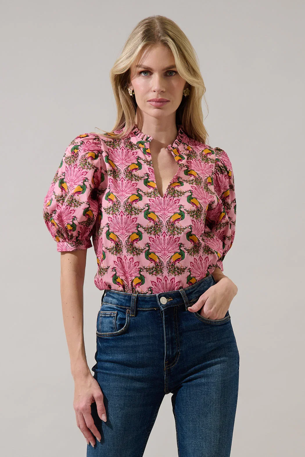 Image of Terri Puff Sleeve Top Peacock Bay