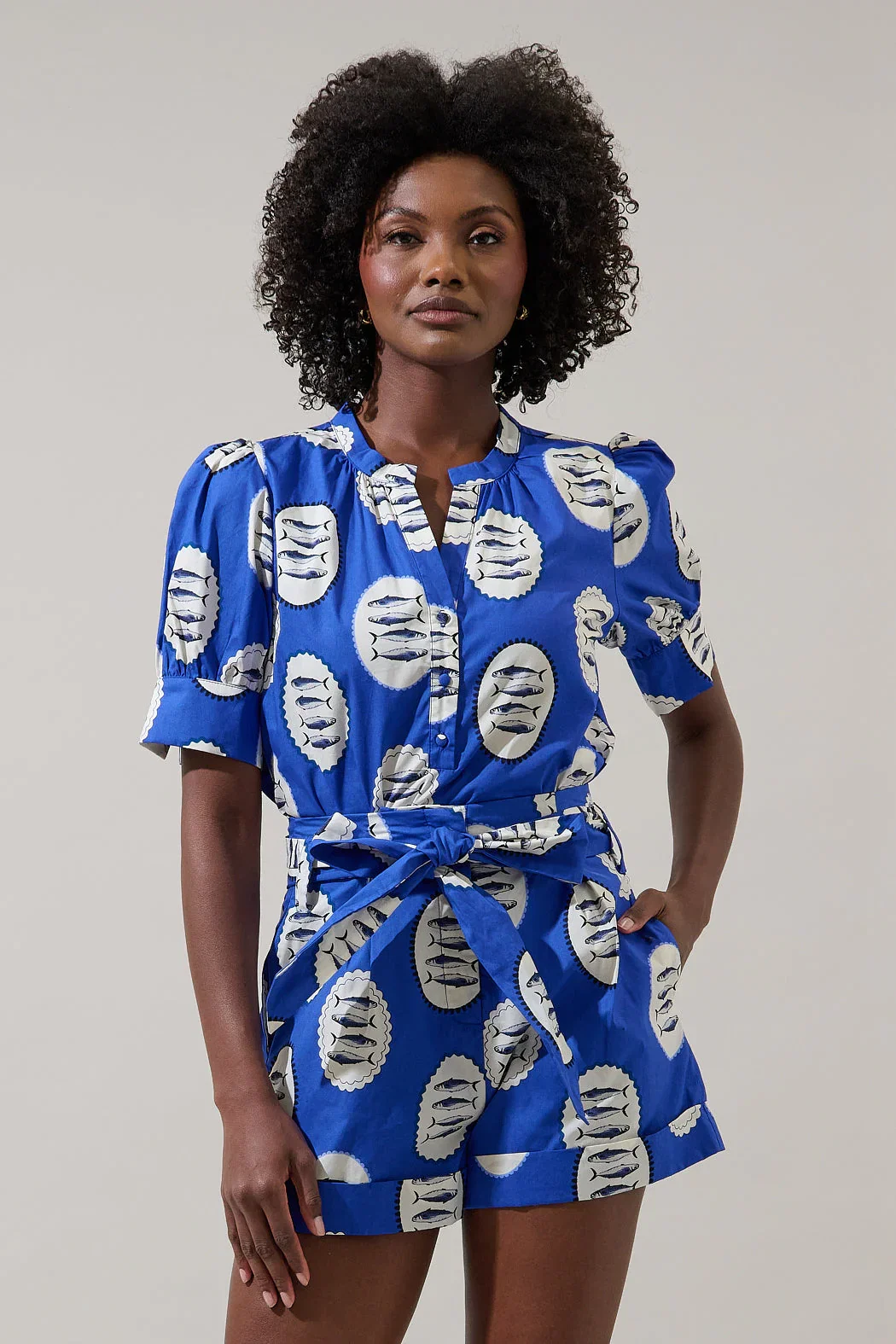 Image of Sardine Sea Rosio Button Split Neck Top