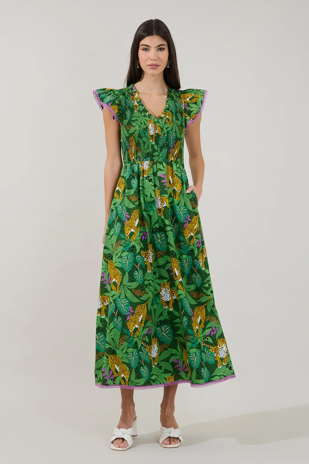 Image of Merlin Smocked Midi Dress Tropical