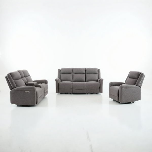 3tlg. Elektrisches Relaxsofa-Set - Grau
