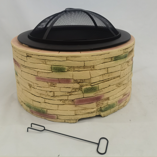 Feuerschale aus MgO und Stahl, ca. 67,5 x 67,5 x 51 cm - Beige / Braun in Steinoptik